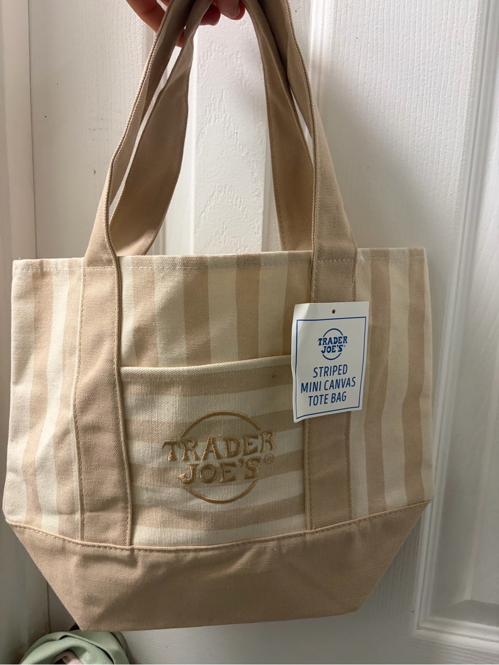 Beige Striped Canvas Tote Bag